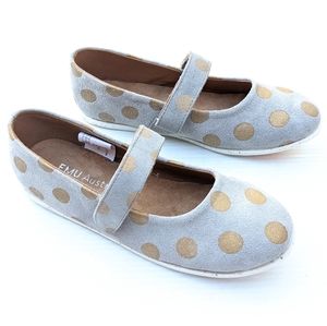 EMU Australia girls spot ballet flats gray suede with gold polkadots